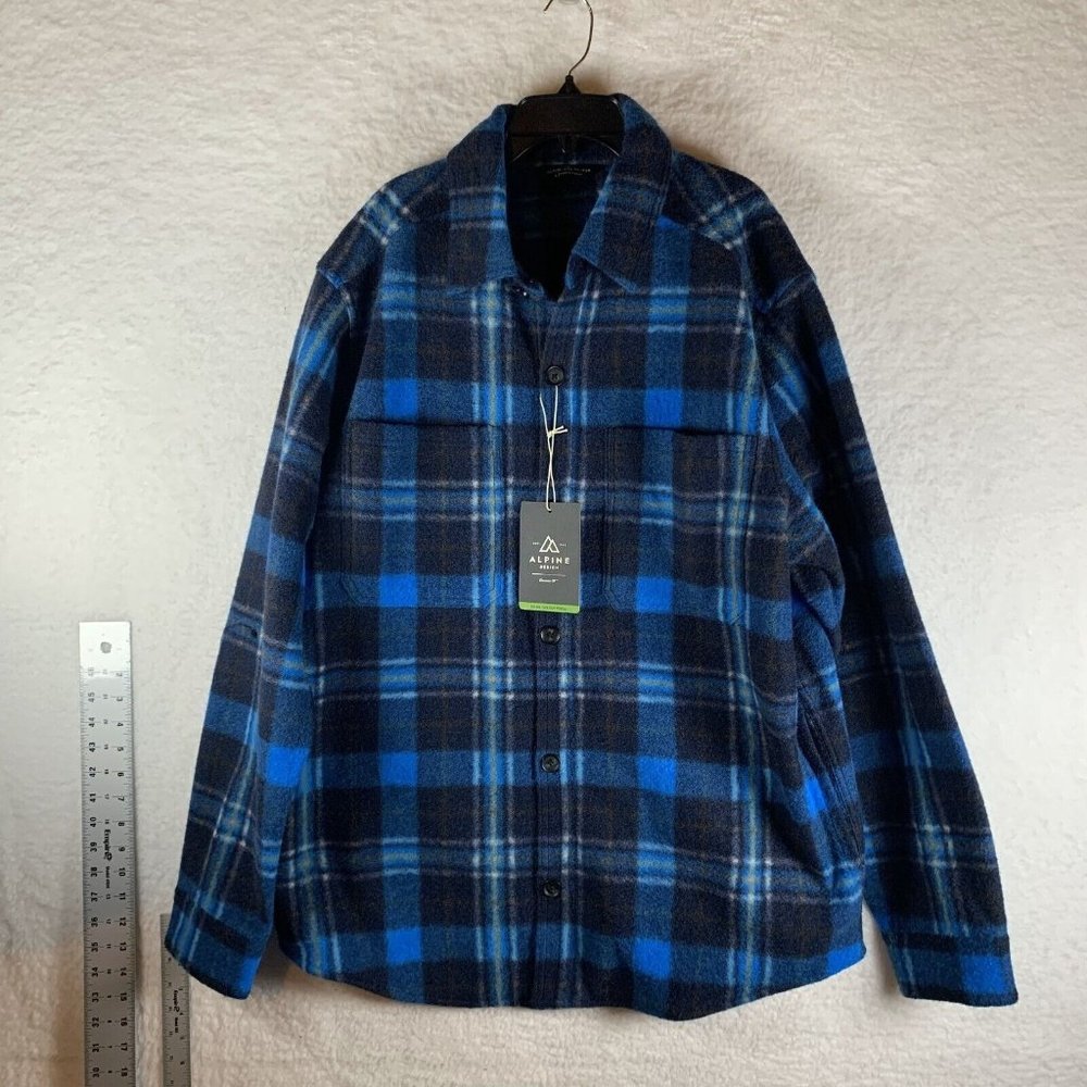 Alpine Design Wool Shacket Men's XL Navy Blue Plaid Long‎ Sleeve Button-Up 7191